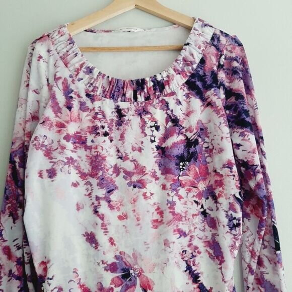 NORTHERN REFLECTIONS | Scoop Neck Stretch Top Abstract Purple & Pink Sz M - Picture 2 of 10